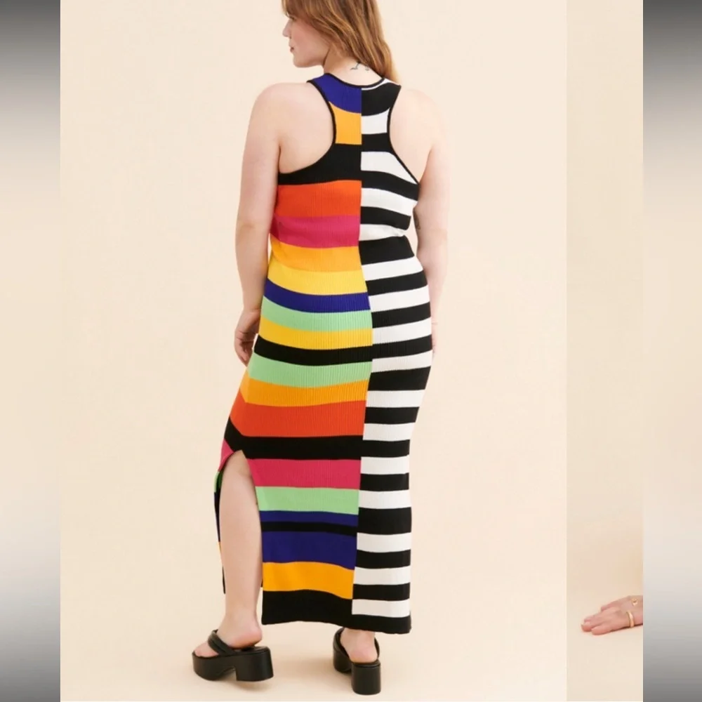 ELOQUII Mixed Striped Ribbed dress‎ colorful sleeveless maxi length Sz 26/28 new - Picture 2 of 14